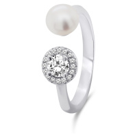 Brilio Silver Elegantní stříbrný prsten s pravou perlou a zirkony RI062W