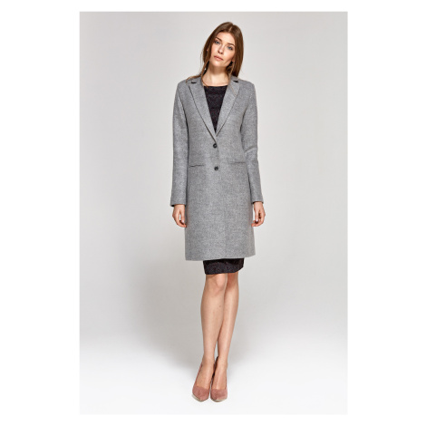 Vlněný dámský kabát s kapsami a klopovým límcem - XXL Nife