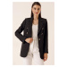 By Saygı Notched Collar Double Buttoned Pocket Lined Jacket Black