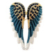 Camerazar Elegantní brož s modrými křídly, bižuterní slitina, šířka 3,7 cm, výška 5,3 cm