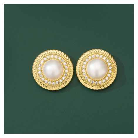 Éternelle Náušnice s říční perlou a zirkony Vivien E1435-ER000665 Zlatá Bílá