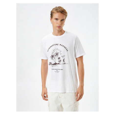 Koton Слоган принтованої футболки літньої тематики з шиєю екіпажу з коротким рукавом бавовна.