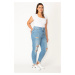 Şans Women's Plus Size Blue Ripped Detailed Washed Effect 5-Pocket Skinny Jeans
