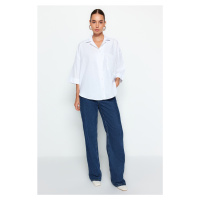 Trendyol Ecru 3/4 Sleeve Oversize/Wide Fit Woven Shirt
