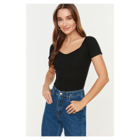 Trendyol Black Fitted Cotton Stretch Knitted Blouse