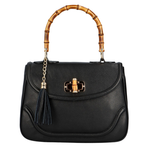 Luxusní dámská kožená kabelka Elenne, černá Delami Vera Pelle