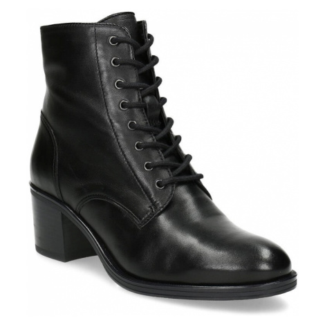Černá dámská kotníková obuv na podpatku se šněrováním