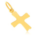 Lesklý přívěsek ze žlutého 14K zlata - plochý malý kříž, mírně se rozšiřující ramena