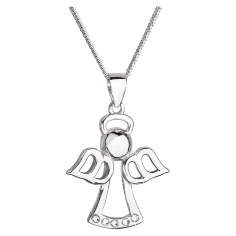 Evolution Group Stříbrný náhrdelník anděl se Swarovski krystaly bílý 32076.1