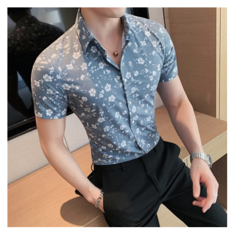 Pánská letní košile s krátkým rukávem, potisk květy JFC FASHION