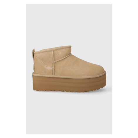 Semišové sněhule UGG Classic Ultra Mini Platform béžová barva, 1135092