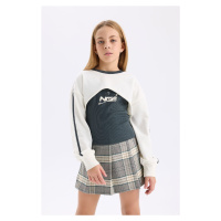 DEFACTO Girl's Crew Neck Digital Printed Sweatshirt