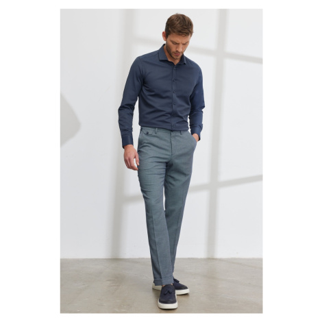 Pánské tmavě modré kalhoty ALTINYILDIZ CLASSICS Slim Fit s očkovým vzorem, elastickým pasem a pr AC&Co / Altınyıldız Classics