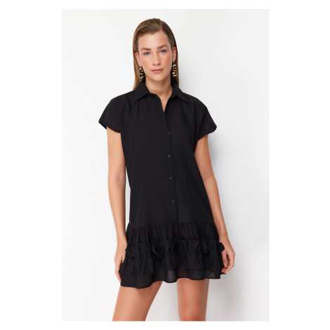 Trendyol Black Mini Woven Ruffle 100% Cotton Beach Dress