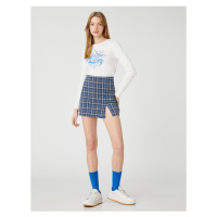 Koton Checkered Mini Shorts Skirt Front Slit Detailed