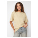 Trendyol Dark Beige 100% Cotton Oversize/Wide Fit Crew Neck Knitted T-Shirt