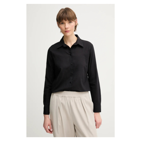Bavlněná košile United Colors of Benetton dámské, černá barva, regular, s klasickým límcem, 5WPQ