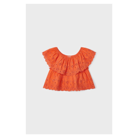 Dětská bavlněná halenka Mayoral oranžová barva, hladká