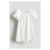 H & M - Saténové šaty's balonovými rukávy - bílá
