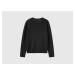 Benetton, Black V-neck Sweater In Pure Merino Wool