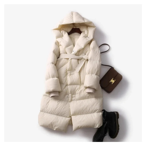 Dámská dlouhá zimní péřová bunda s kapucí
