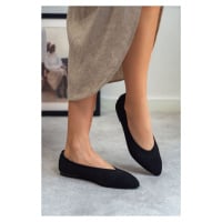 NİŞANTAŞI SHOES Betty Black Knitwear Patterned Flat Sole Women's Ballerinas