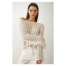 Happiness İstanbul Women's Cream Openwork Crop Knitwear Sweater