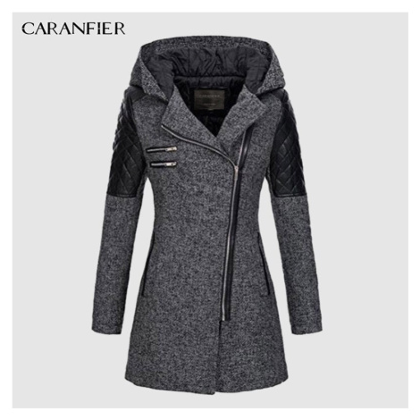 Dámský teplý kabát s kapucí a asymetrickým zipem CARANFLER
