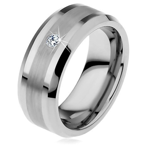Wolframový prsten s matným středovým pásem a čirým zirkonem, 8 mm Šperky eshop