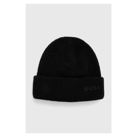 Čepice z vlněné směsi BOSS černá barva, z husté pleteniny Hugo Boss