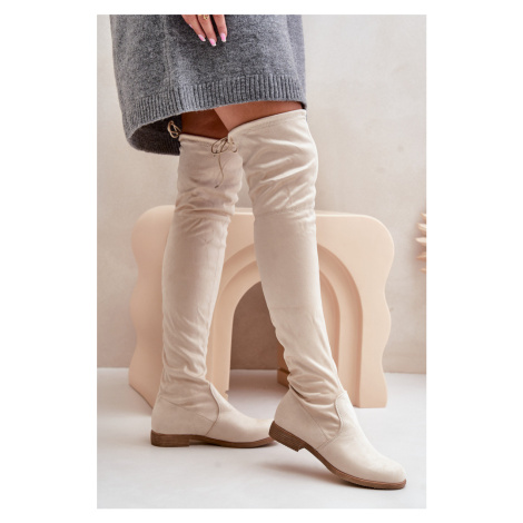 Kozačky Na Plochém Podpatku Po Kolena Z Eko Semiše Béžové Linnithia