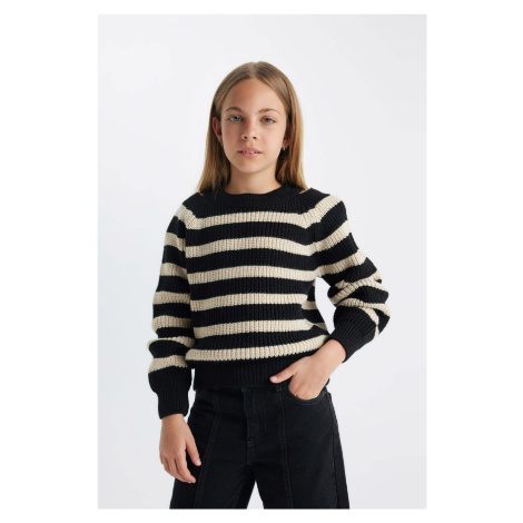 DEFACTO Girl's Standard Fit Striped Crew Neck Knitwear Sweater