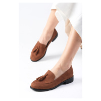 Mio Gusto Iris Tan Color Suede Women's Oxford Daily Flat Shoes