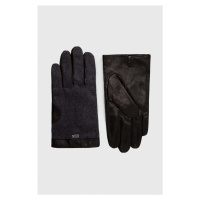 Kožené rukavice Strellson pánské, šedá barva, 3238