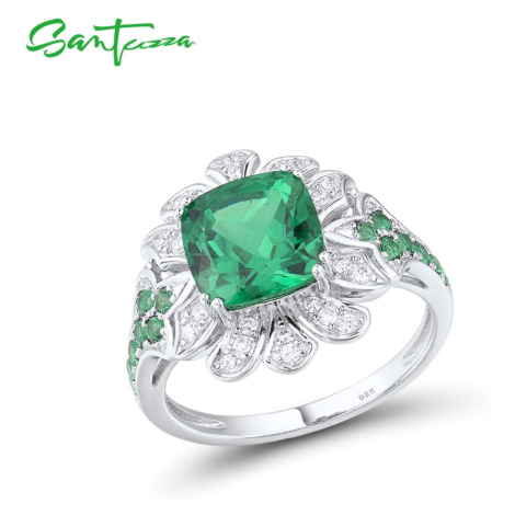 Masivní stříbrný prsten zelená květina FanTurra