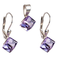Evolution Group Sada šperků s krystaly náušnice a přívěsek fialová kostička 39068.3