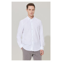 ALTINYILDIZ CLASSICS Men's White Slim Fit Slim Fit Button Down Collar Linen-Looking 100% Cotton 