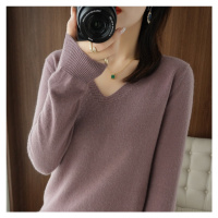 Pletený svetr s dlouhým rukávem a výstřihem do V