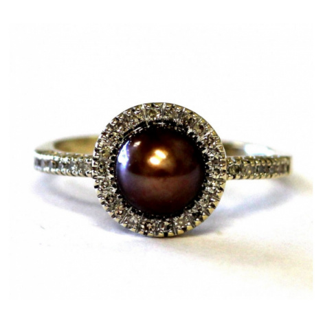 AutorskeSperky.com - 10 kt zlatý prsten s perlou a brilianty - S4147