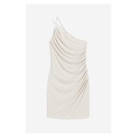 H & M - Nabírané šaty's odhaleným ramenem - béžová