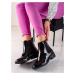 Designové černé kotníčkové boty dámské na plochém podpatku