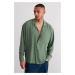 Trendyol Khaki Oversize Fit Open Collar Summer Linen Look Shirt