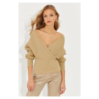 Cool & Sexy Dámský zlatý dvouřadý stříbřitý svetr