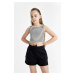 DEFACTO Girls' Crew Neck Striped Undershirt