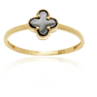 Dámský prsten ze žlutého zlata čtyřlístek s onyxem PR0613F + DÁREK ZDARMA