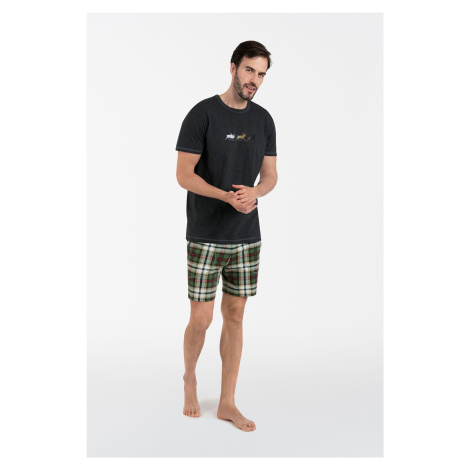 Pánské pyžamo Seward, krátký rukáv, krátké kalhoty - tmavě melanž/potisk Italian Fashion