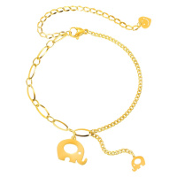 Ocelový náramek ve zlaté barvě - lesklí sloni s výřezy, různé typy článků