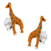 Stříbrné 925 náušnice, oranžová žirafa se šedými tečkami, puzetky