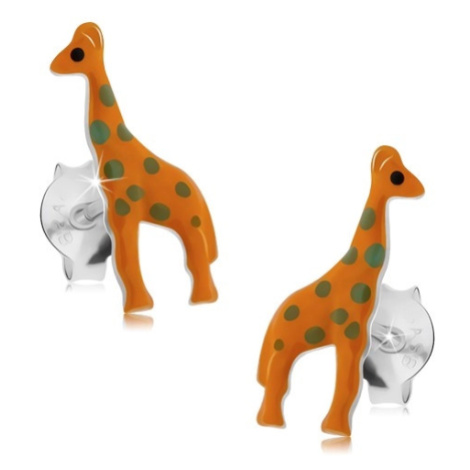 Stříbrné 925 náušnice, oranžová žirafa se šedými tečkami, puzetky Šperky eshop