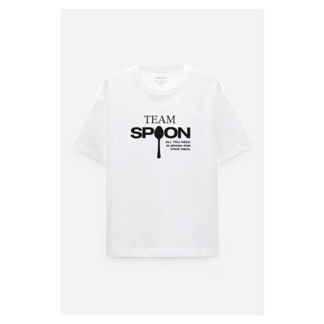 Oversized Tričko, Barva Bílá s Potiskem Spoon Hedrix